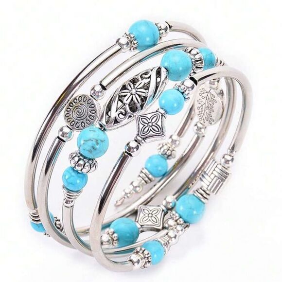 Simple & Elegant Turquoise Beaded Bracelet - Picture 2 of 5